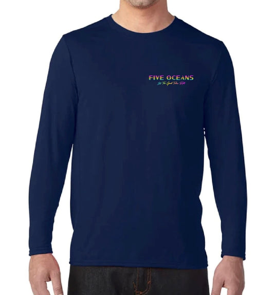 Five Oceans long sleeve shirts- Navy Blue & retro logo