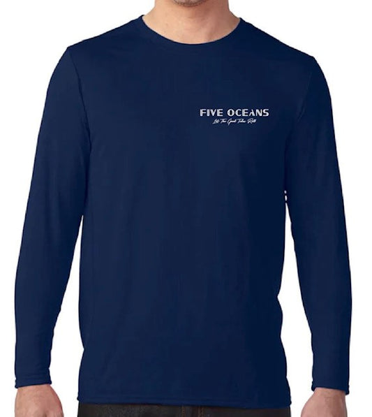 Five Oceans long sleeve shirts- Navy Blue & white logo