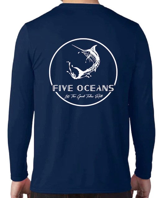 Five Oceans long sleeve shirts- Navy Blue & white logo