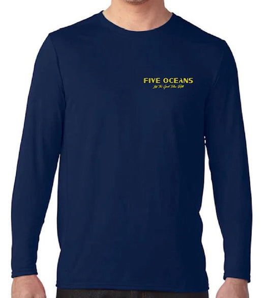 Five Oceans long sleeve shirts- Navy Blue & yellow logo