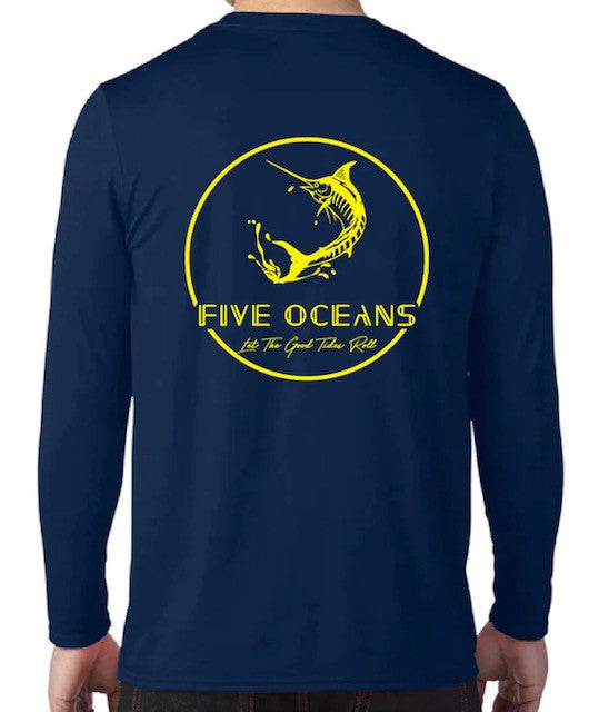 Five Oceans long sleeve shirts- Navy Blue & yellow logo